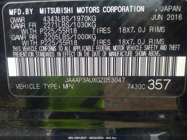 JA4AP3AUXGZ053047 Mitsubishi Outlander Sport 2.0 Es