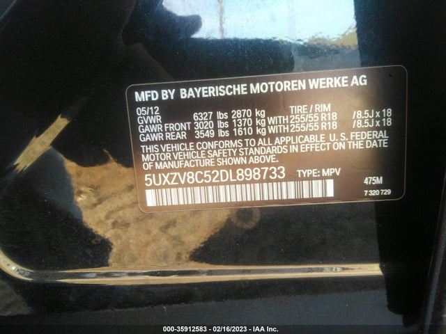 BMW X5 Xdrive50i 2013 5UXZV8C52DL898733 Image 10