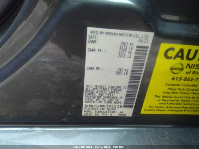 2021 NISSAN ALTIMA 2.5 SR VIN: 1N4BL4CVXMN393518