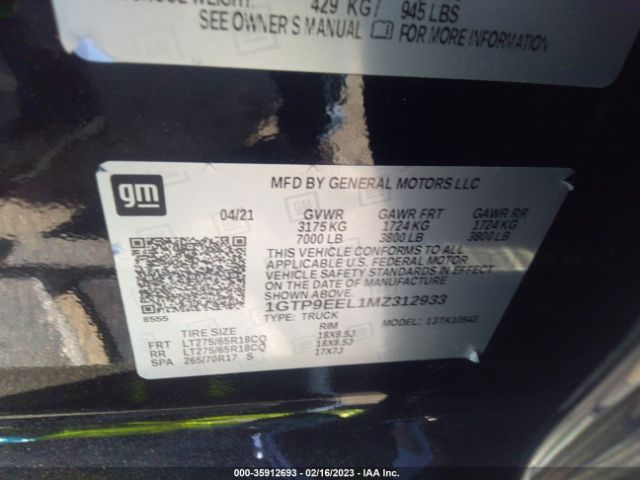 1GTP9EEL1MZ312933 GMC Sierra 1500 At4