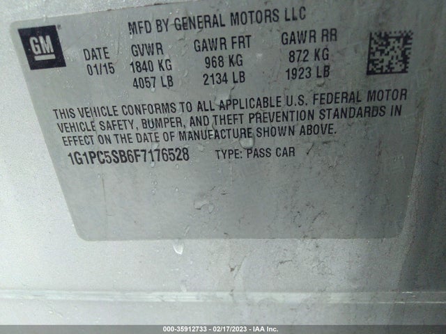 2015 Chevrolet Cruze, VIN: 1G1PC5SB6F7176528