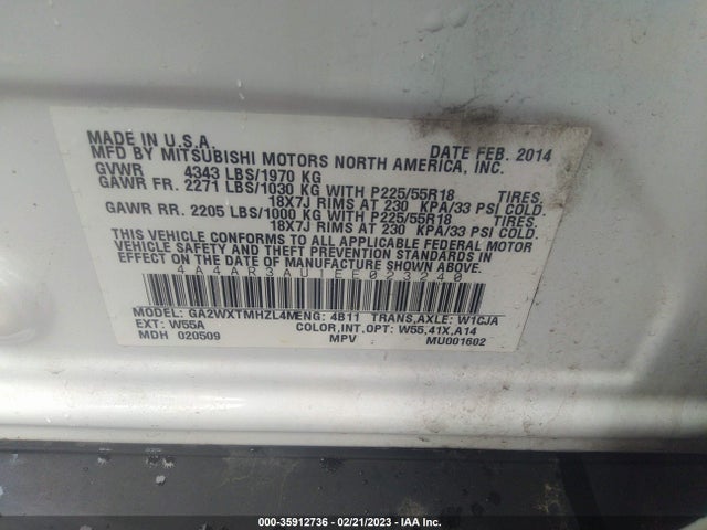 4A4AR3AU1EE023240 Mitsubishi Outlander Sport Es