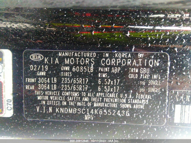 2019 KIA SEDONA LX VIN: KNDMB5C14K6552436