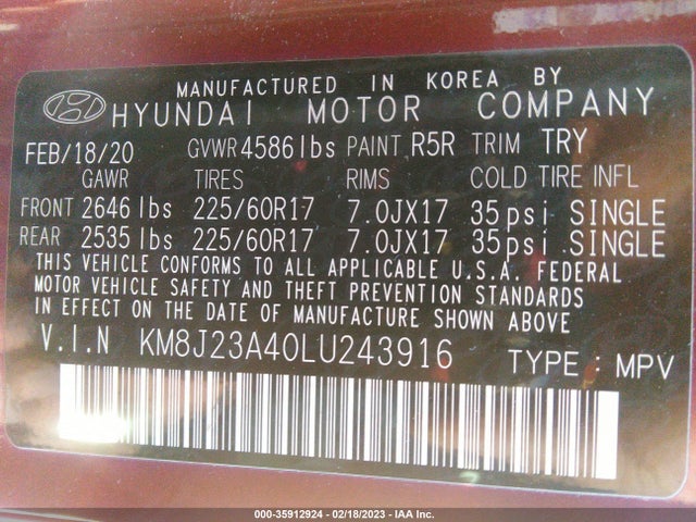 Hyundai TUCSON SE 2020 KM8J23A40LU243916 Image 10