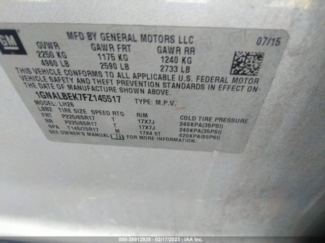 Chevrolet EQUINOX LT 2015 1GNALBEK7FZ145517 Image 10