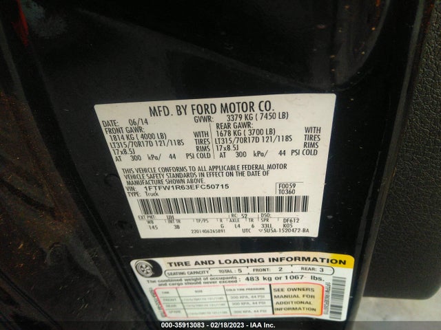 Ford F-150 Svt Raptor 2014 1FTFW1R63EFC50715 Image 9