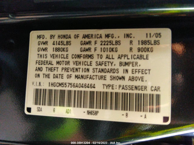 2006 HONDA ACCORD SDN EX/EX-L WITH NAVI VIN: 1HGCM55756A046464