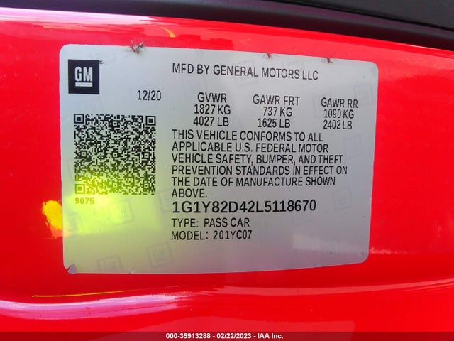 Chevrolet Corvette 3lt 2020 1G1Y82D42L5118670 Image 9