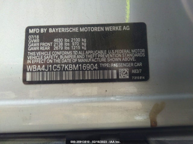 2019 BMW 4 Series, VIN: WBA4J1C57KBM16904
