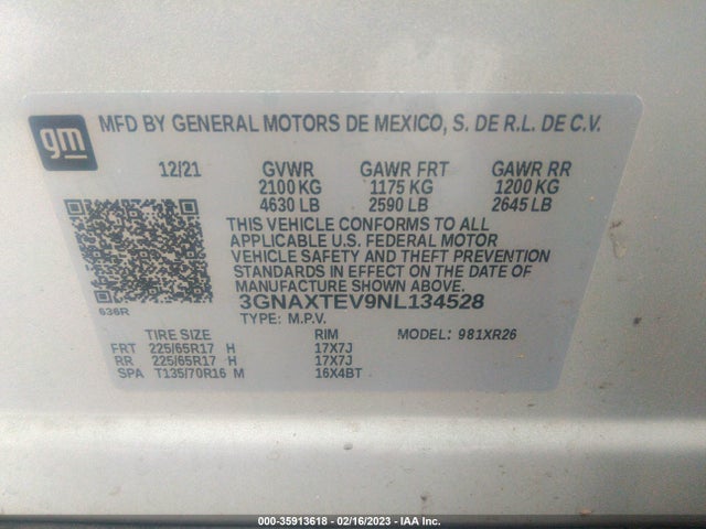 Chevrolet EQUINOX LT 2022 3GNAXTEV9NL134528 Image 9