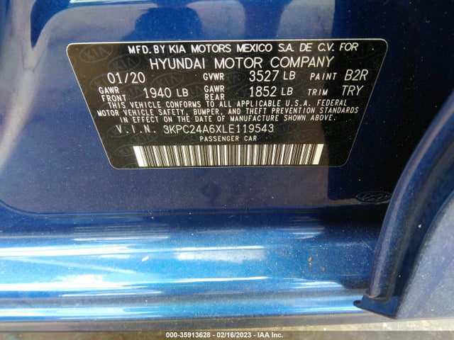 2020 Hyundai Accent, VIN: 3KPC24A6XLE119543