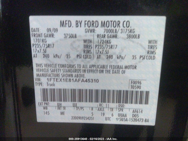 2010 FORD F-150 XL/STX/XLT VIN: 1FTEX1E81AFA45310