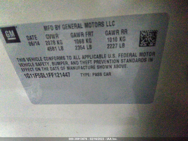 Chevrolet MALIBU LTZ 2015 1G11F5SL1FF121447 Image 10