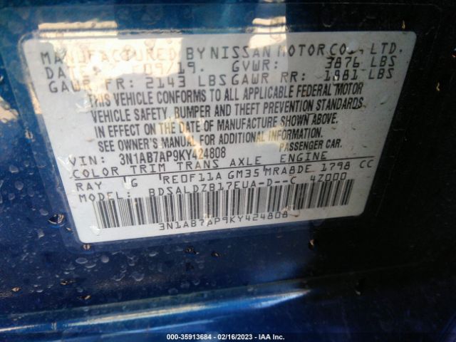 3N1AB7AP9KY424808 Nissan SENTRA SV
