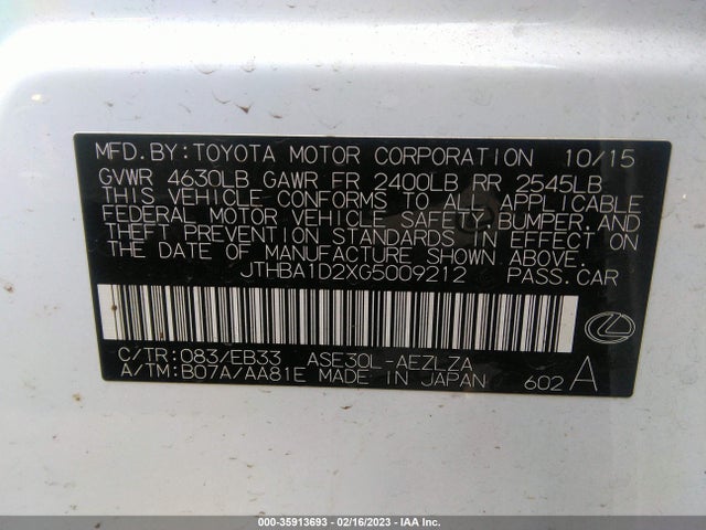 JTHBA1D2XG5009212 Lexus IS 200T