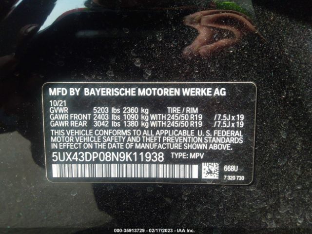 5UX43DP08N9K11938 BMW X3 Sdrive30i