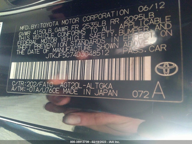 2013 SCION TC VIN: JTKJF5C74D3048512