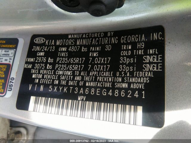 5XYKT3A68EG486241 KIA SORENTO LX