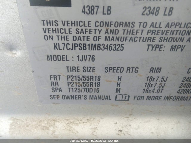Chevrolet Trax Lt 2021 KL7CJPSB1MB346325 Image 9