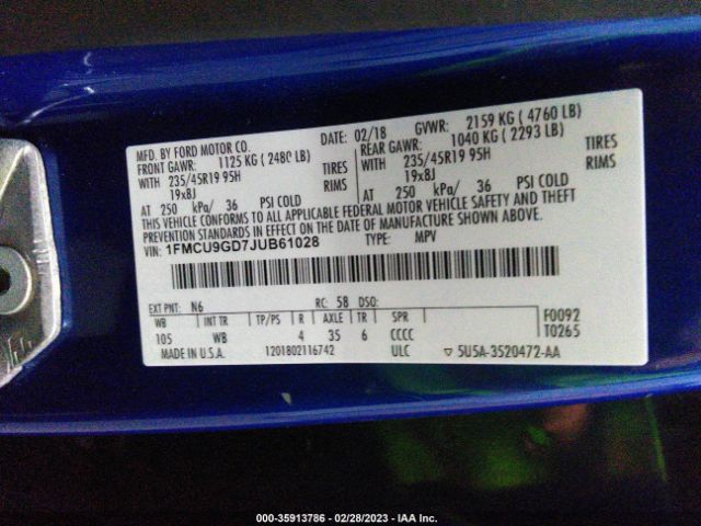 1FMCU9GD7JUB61028 Ford ESCAPE SE