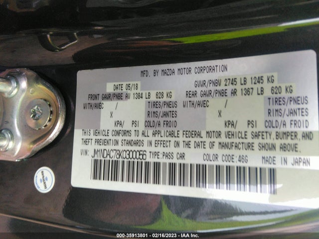 2019 Mazda MX-5 Miata, VIN: JM1NDAC78K0300056
