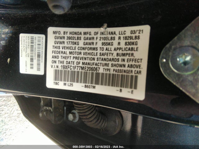 2021 HONDA CIVIC SEDAN EX-L VIN: 19XFC1F77ME206067
