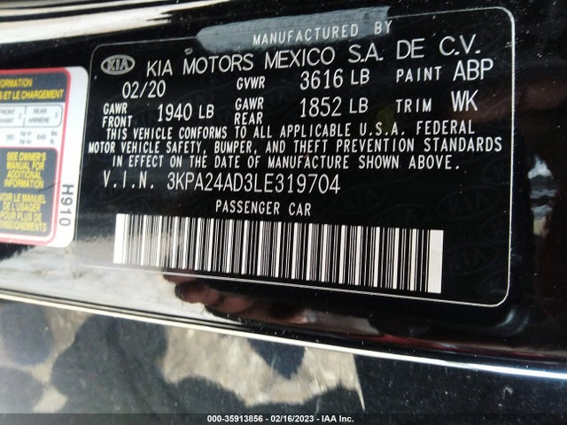 2020 KIA RIO S VIN: 3KPA24AD3LE319704