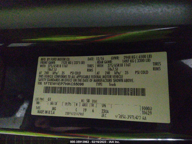 Ford 2.7l-4v 2017 1FTEW1EP7HKC55096 Image 9