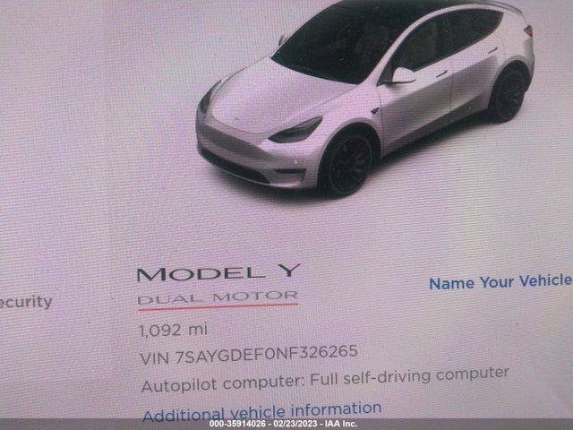Tesla Model Y Performance 2022 7SAYGDEF0NF326265 Image 8