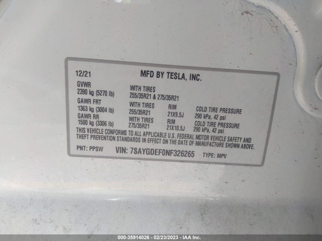 Tesla Model Y Performance 2022 7SAYGDEF0NF326265 Image 10