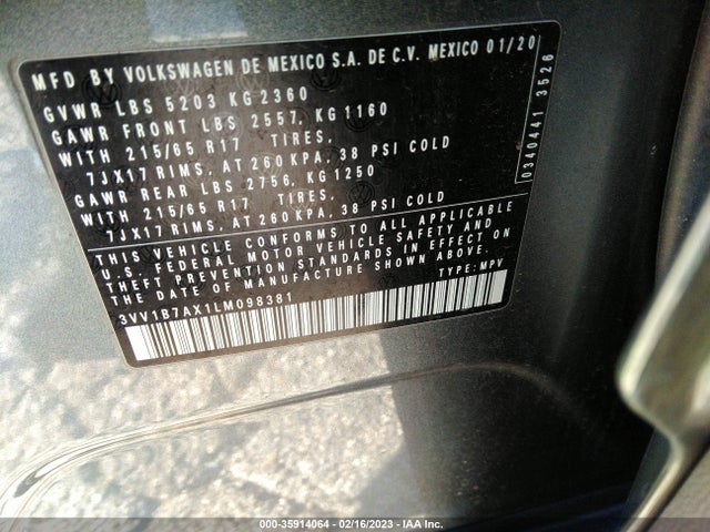 3VV1B7AX1LM098381 Volkswagen TIGUAN S