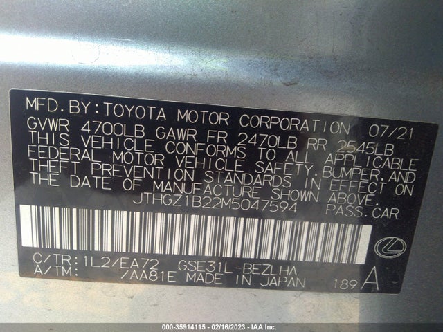 JTHGZ1B22M5047594 Lexus Is Is 350 F Sport