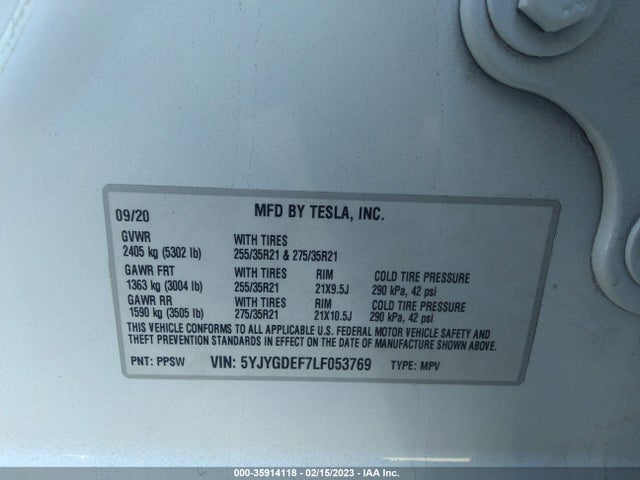 5YJYGDEF7LF053769 Tesla Model Y Long Range/performance