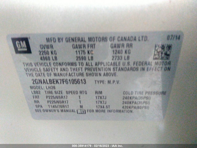 Chevrolet EQUINOX LT 2015 2GNALBEK7F6105613 Image 10
