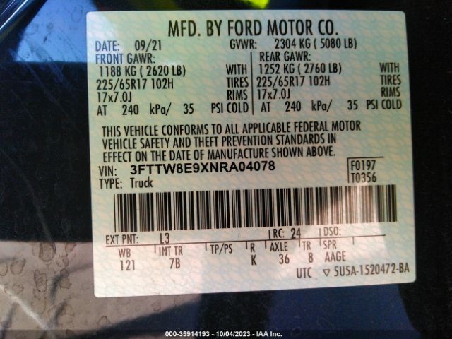 3FTTW8E9XNRA04078 Ford Maverick Xl/xlt/lariat