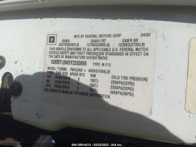 Chevrolet Blazer Lt 2000 1GNDT13W3Y2333895 Image 10
