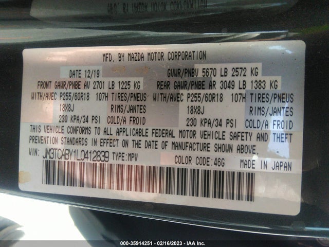 2020 Mazda CX-9, VIN: JM3TCABY1L0412839