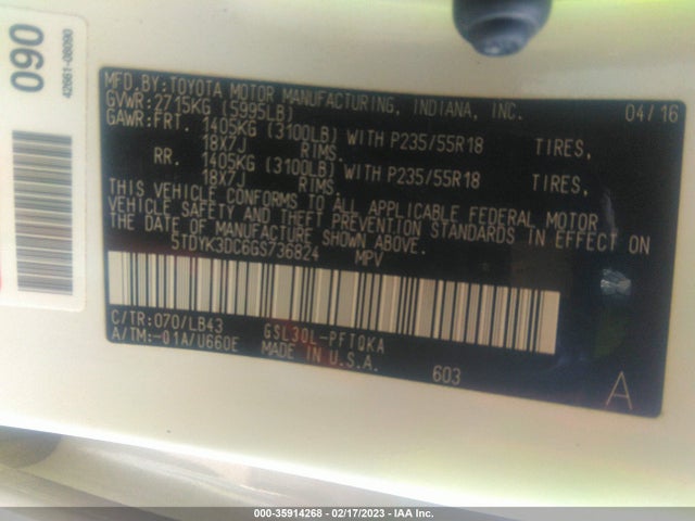 Toyota Sienna 2016 5TDYK3DC6GS736824 Image 10