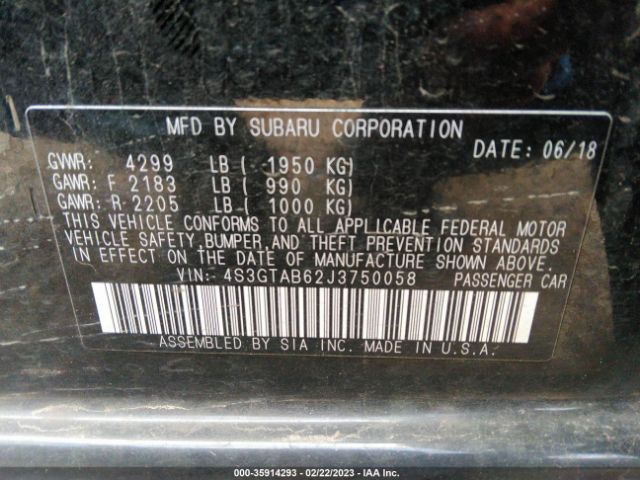 4S3GTAB62J3750058 Subaru Impreza Premium