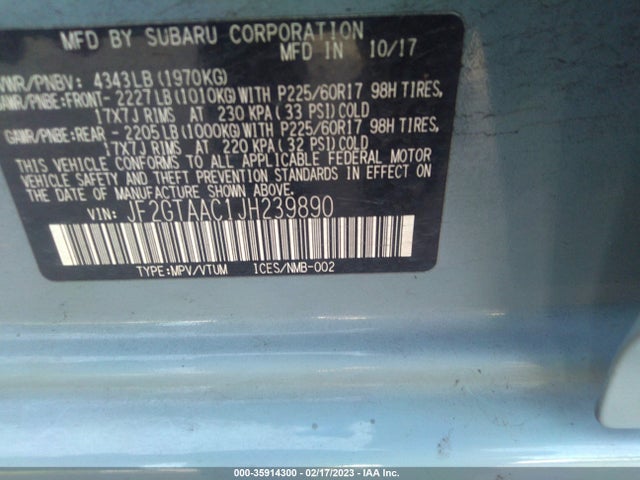 2018 Subaru Crosstrek, VIN: JF2GTAAC1JH239890