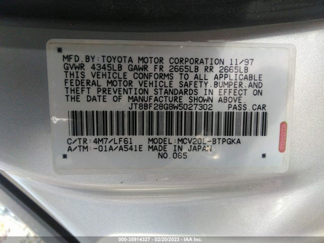 JT8BF28G8W5027302 Lexus ES 300 LUXURY SPORT SDN
