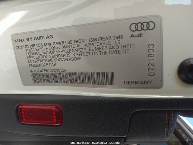 2022 Audi S5, VIN: WAUC4CF57NA025126
