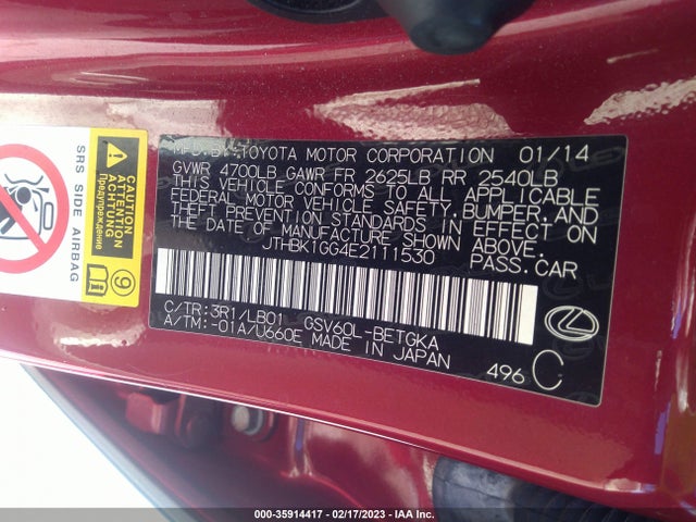 JTHBK1GG4E2111530 Lexus ES 350