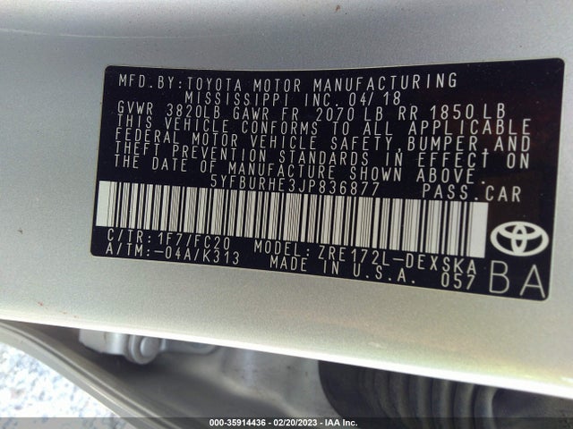 Toyota COROLLA SE 2018 5YFBURHE3JP836877 Image 25