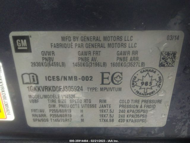 1GKKVRKD0EJ305924 GMC ACADIA SLT