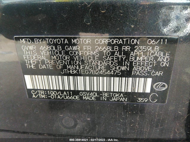 Lexus ES 350 2011 JTHBK1EG7B2454475 Image 11