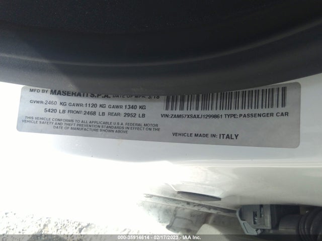 2018 Maserati Ghibli, VIN: ZAM57XSAXJ1299861