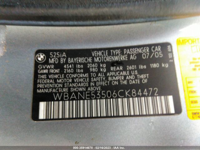 WBANE53506CK84472 BMW 5 Series 525i