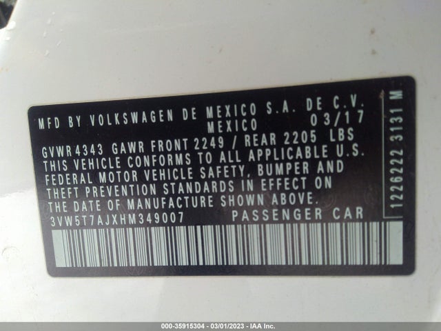 3VW5T7AJXHM349007 Volkswagen JETTA GLI