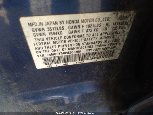 2009 HONDA FIT SPORT VIN: JHMGE87409S036858